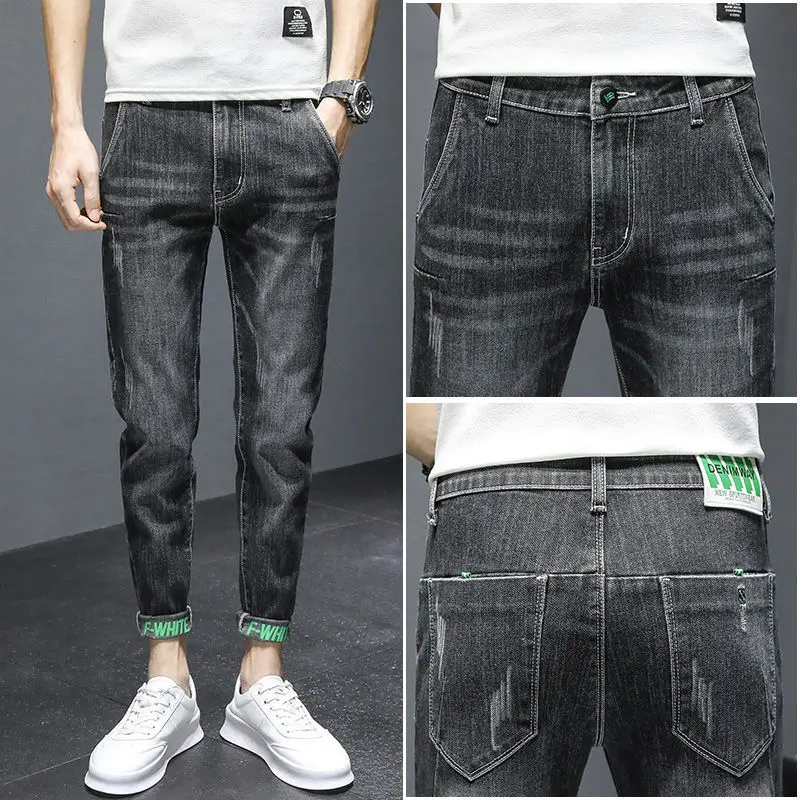 

Nine minutes jeans men spring and summer thin slim pencil pants fashion Korean fashion casual sports pants popular logo