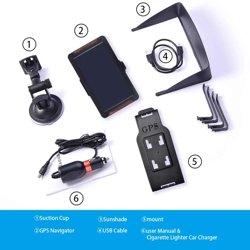 Оригинальный 7 дюймовый Gps навигатор портативный 8 ГБ 256 МБ + солнцезащитный Navi