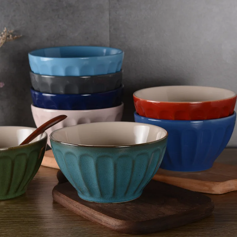 Европейская керамическая миска для салата лапши супа рельефная красная зеленая