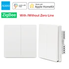 Настенный выключатель Aqara ZigBee, выключатель ДУ для умного дома, Mi Home, Apple Homekit, с нулевой линией, подключение FireWire, дистанционное управление светильник, без нейтральной проводки