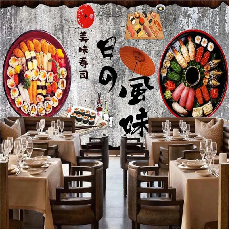 Ретро Ностальгический серый цемент обои 3D японская кухня суши Ресторан