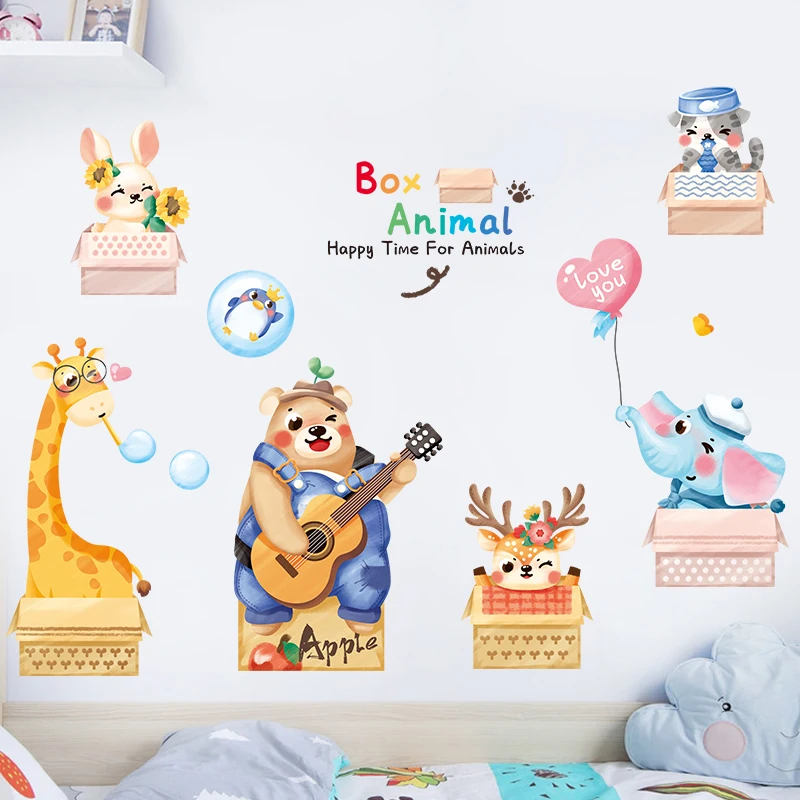 Картонной коробке Животные детской комнаты настенный Декор наклейки на стену