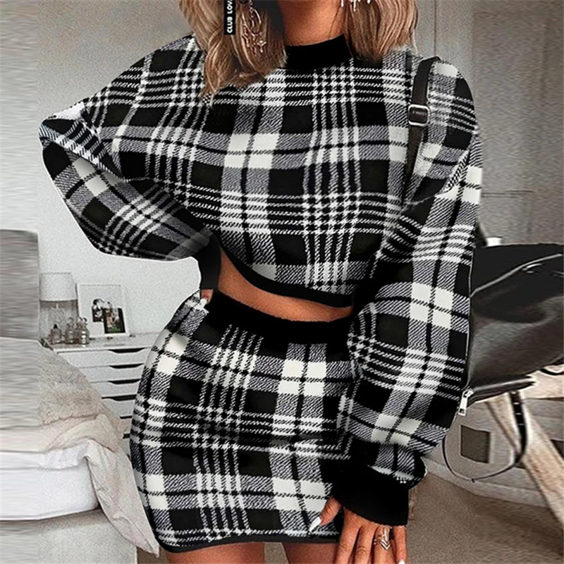 Женский комплект 2 шт. винтажный свитер клетчатые комплекты спортивный костюм