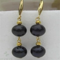 9 10mm round black shell pearl earring 14k hook dangle aurora beads natural hand made