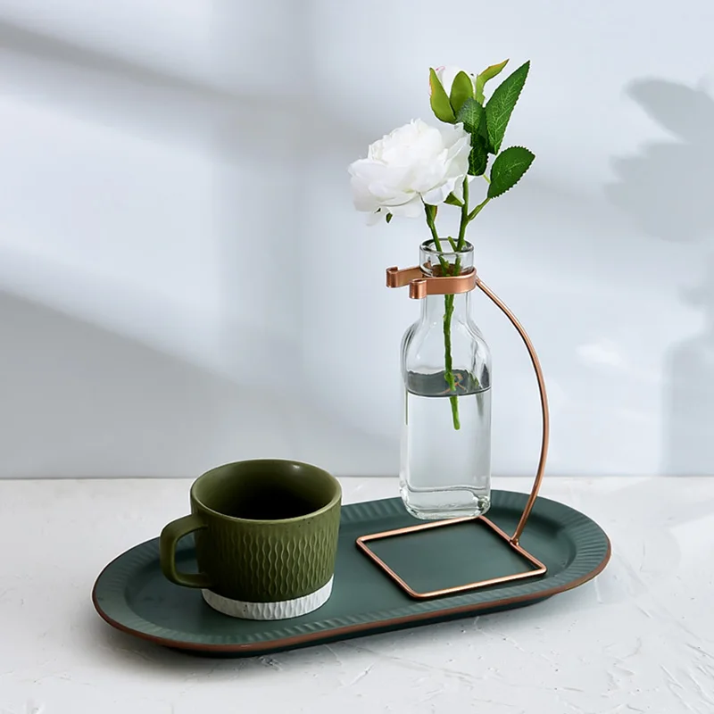 

Creative Metal Flower Vase Stand Test Tube Vases Transparent Glass Hydroponic Flowerpot Ornament Interior Garden Home Decoration