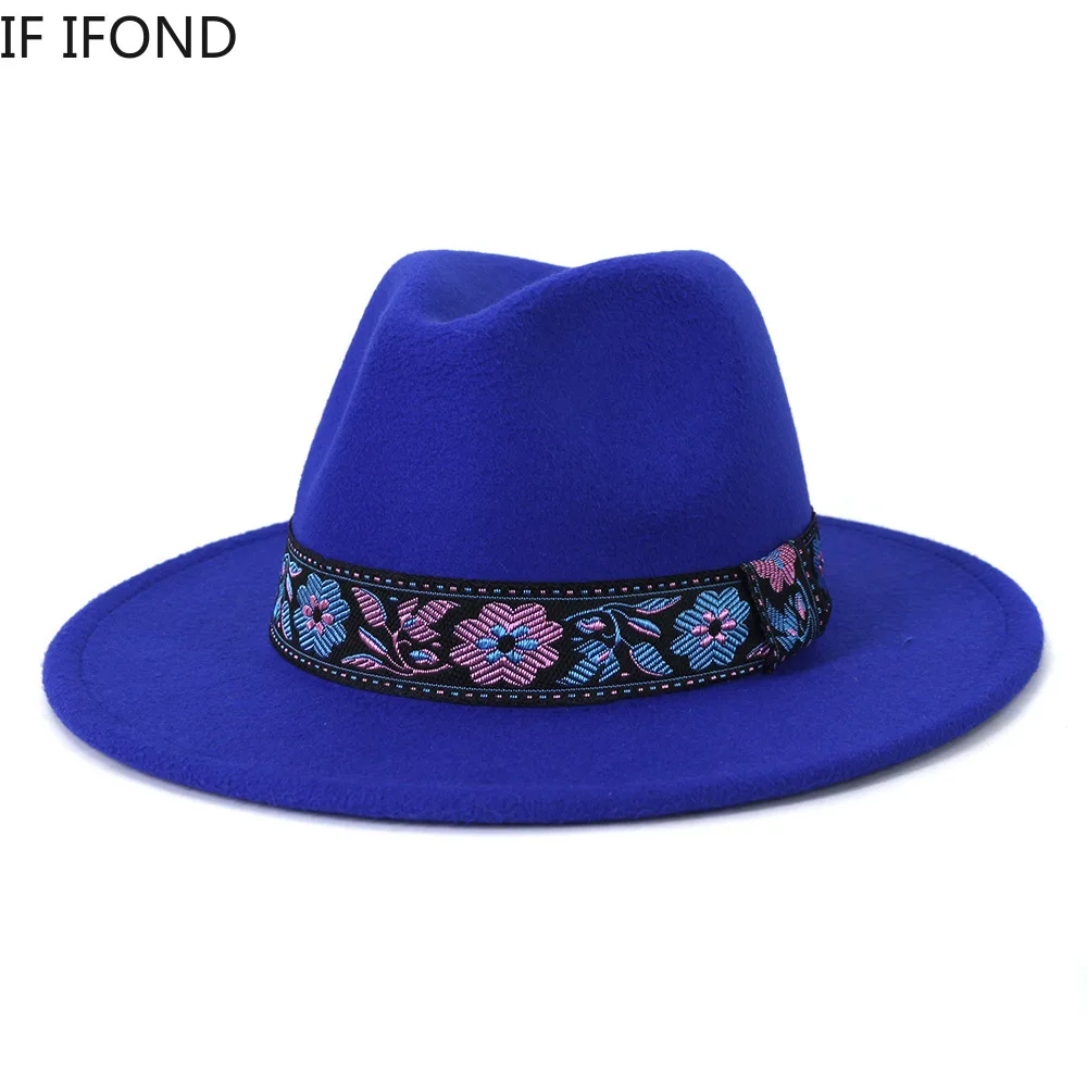 

Fedora Hat Wool Men/Women New Top Felt Cap Autumn Winter Wide Brim Church Panama Sombrero Jazz Cap