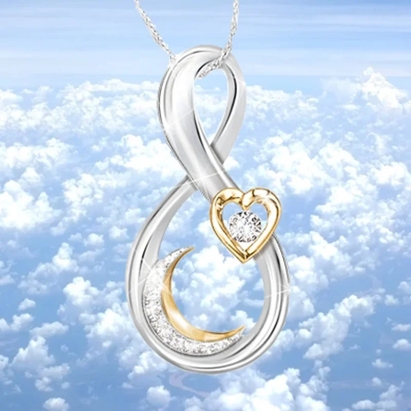 

Fashion Luxury Women's Heart Shaped Moon Birthday Gift Pendant Anniversary Engagement Party Jewelry Necklace Wholesale