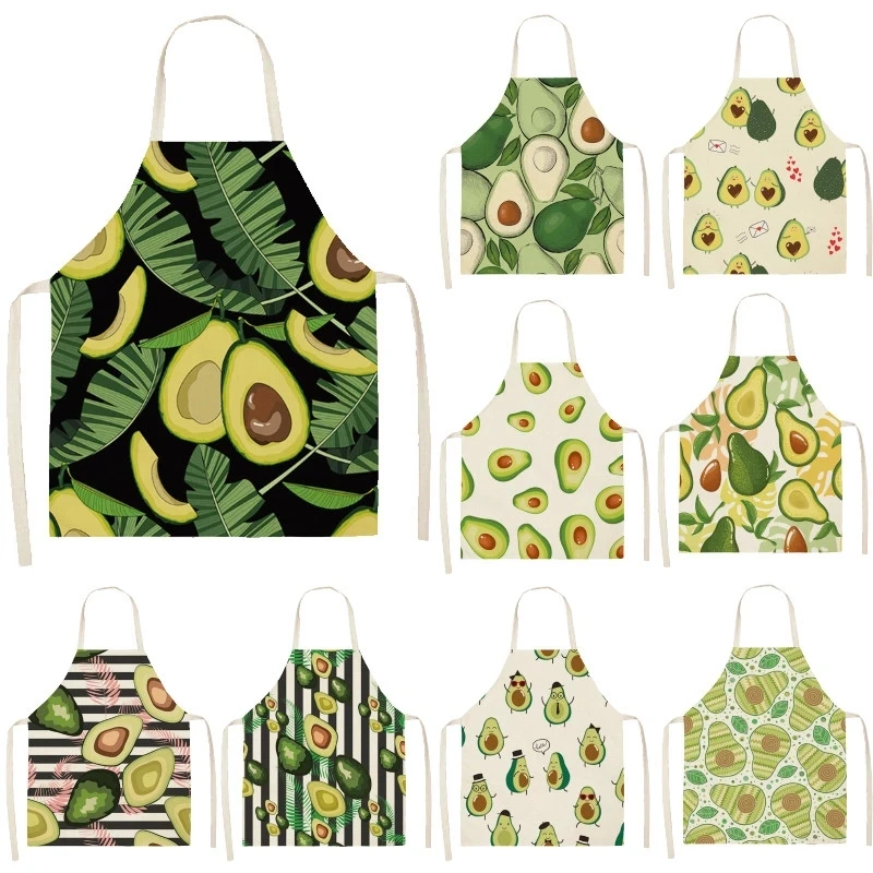 

Kitchen Women Aprons Tropical Avocado Printed Linen Adult Childs Sleeveless Aprons 65x53cm Waterproof Home Cleaning Tools