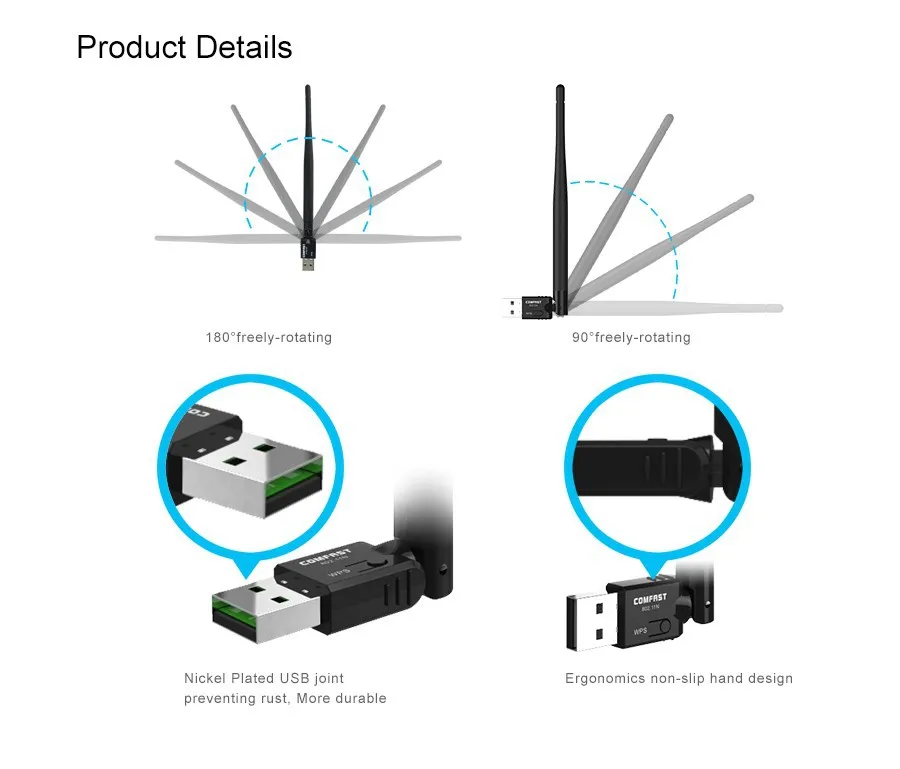 COMFAST CF-WU755P 150 Мбит/с мини usb wifi адаптер с WPS одним ключом шифрования RTL8188EUS wifi адаптер с 5dBi anterna