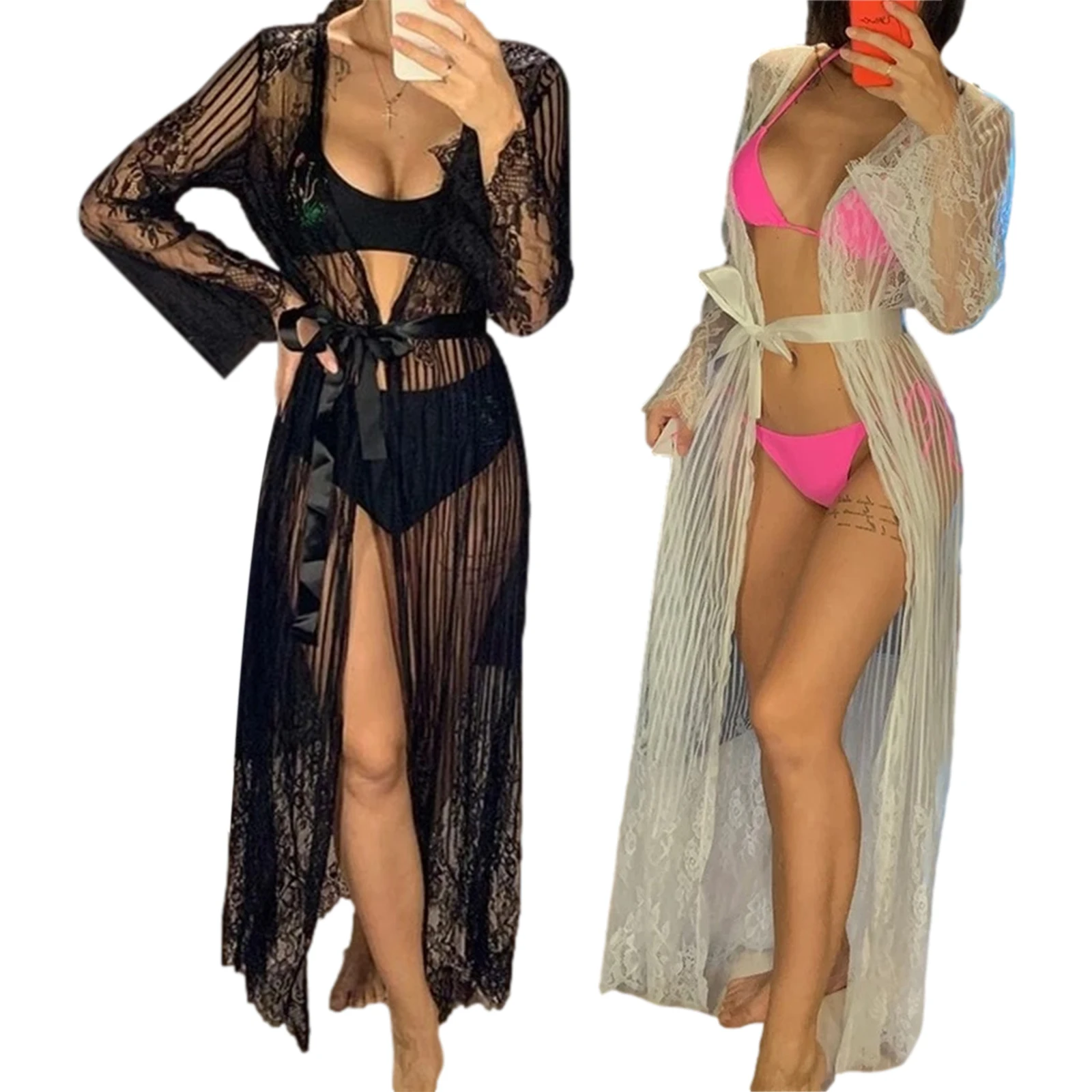 

Ночная рубашка женская, повседневная, однотонная, с кружевной сеткой, с разрезом, для пляжа, перспектива, бинты