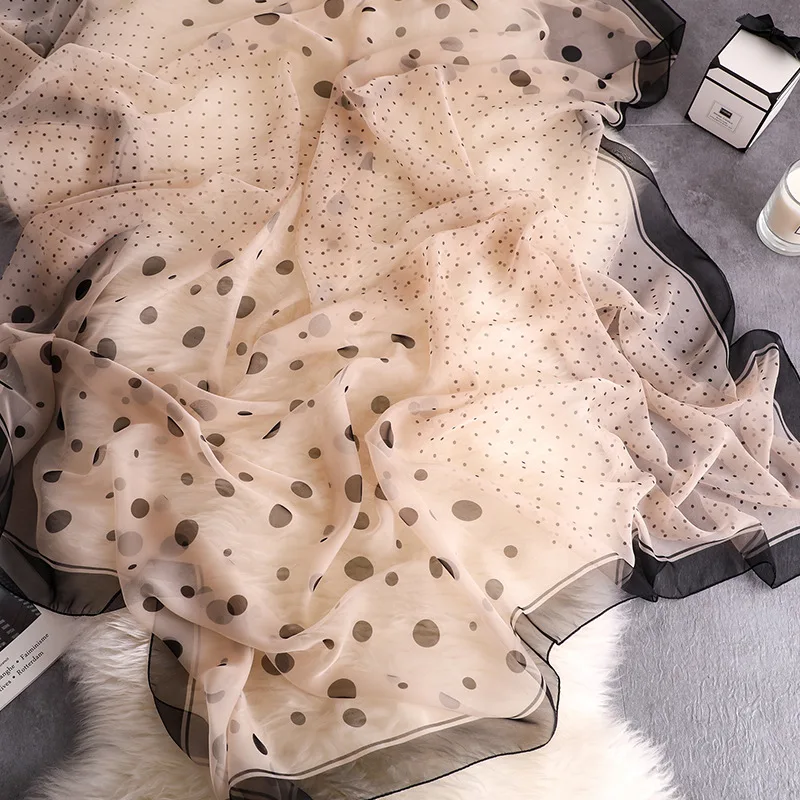 

2020 fashion new silk scarves spring and summer new women's polka point scarves women's fashion printed shawls beach sun protect