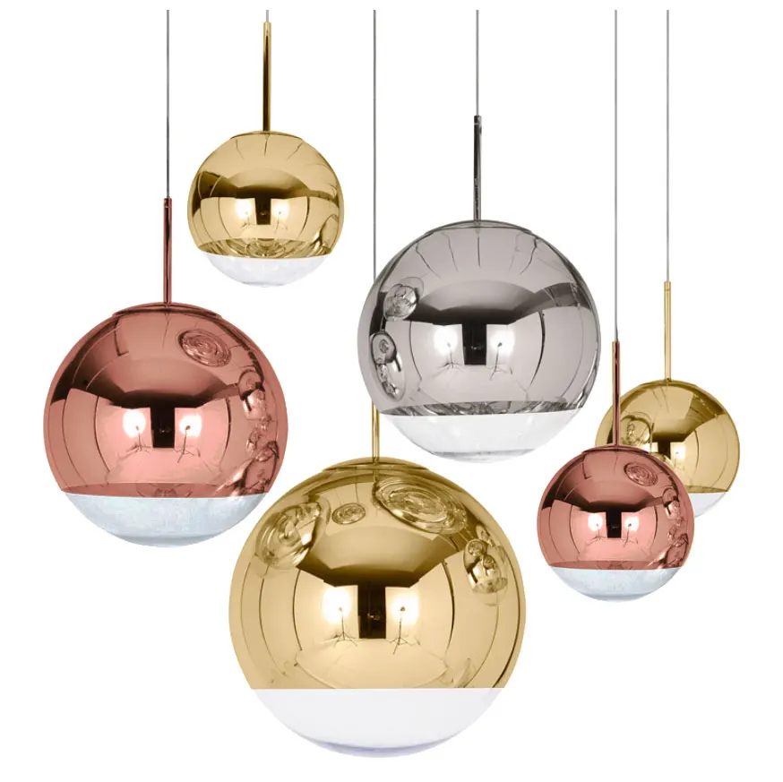 Lámpara colgante de cristal con forma de globo para el hogar, iluminación de decoración moderna y nórdica, Color dorado y plateado, para comedor, sala de estar, cocina, E27