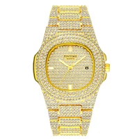 pp luxury men women fashion diamond gold watch bling iced out couple quartz movement causal dress gift clock male wristwatches