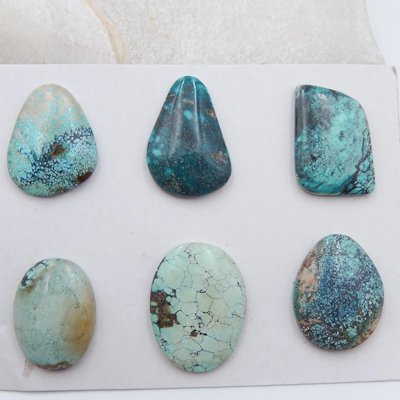 6 натуральных бирюзовых кабошонов 24 г (24x13x6/25x19x5 мм)|50 pcs|turquoise cabochoncabochon turquoise |
