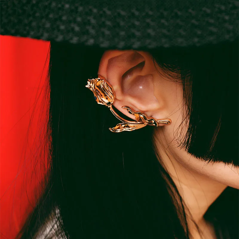 Модные 1 пара золотого цвета розы из металла каффы в стиле панк Рок цветок клип на