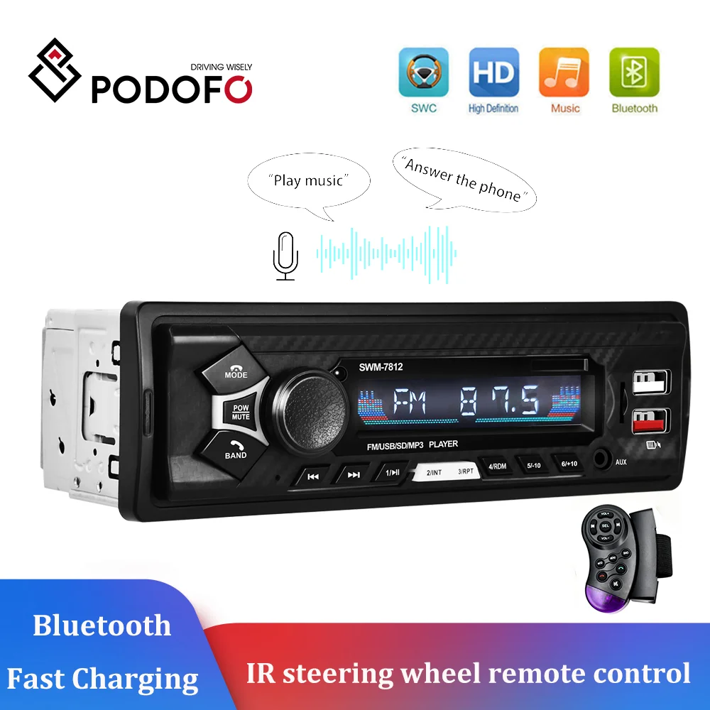 

Podofo 1Din Car Radio USB SD Bluetooth Stereo Receiver 1 din MP3 Players AUX Input With Remote Control For Universal Nissan Kia