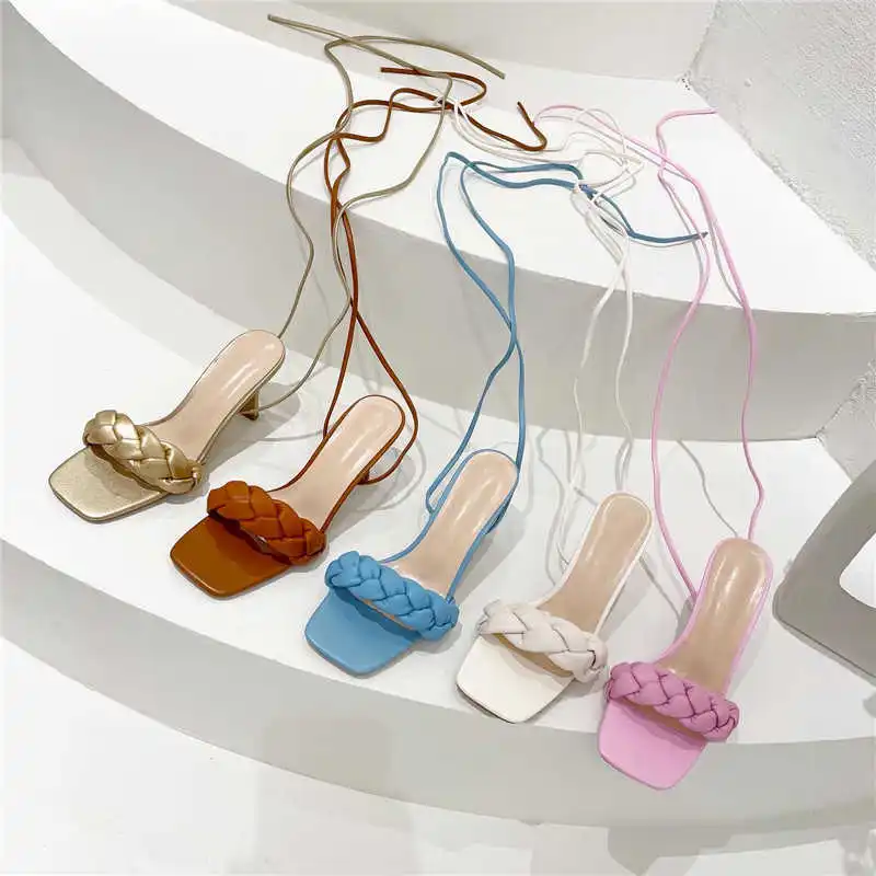 

2021 Women shoes Gladiator sandals high heels Sandals Summer Party Dress shoes cross strap Weave Lace-up Pumps size 41