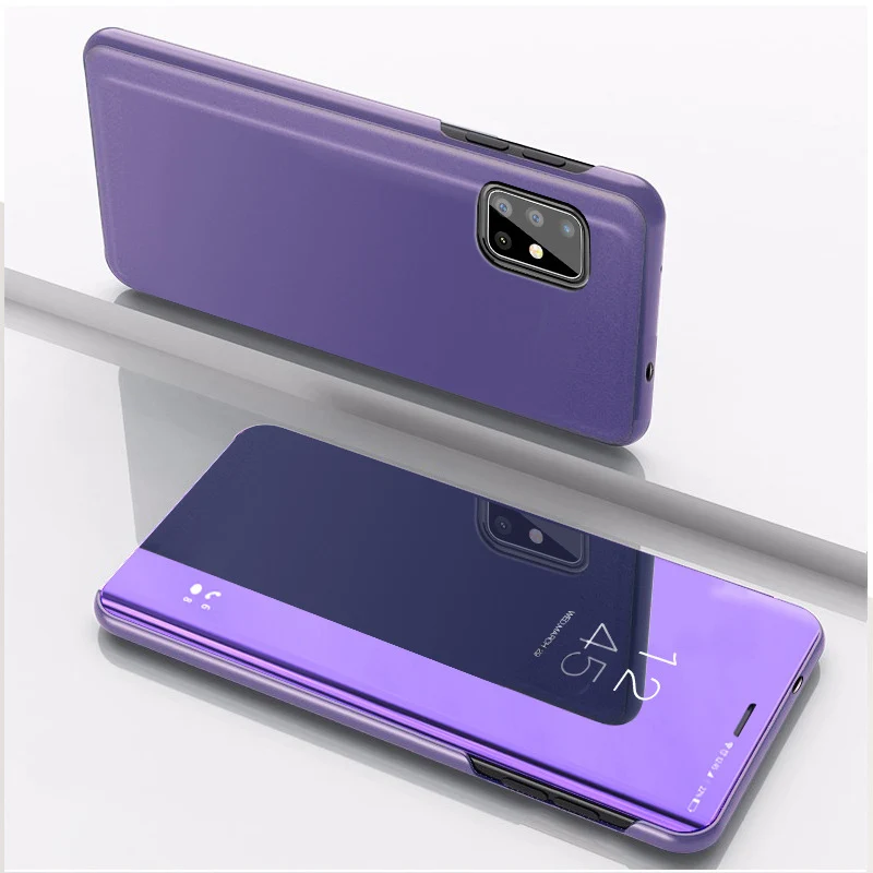 Чехол для Samsung A51 A71 противоударный чехол из искусственной кожи с зеркальным