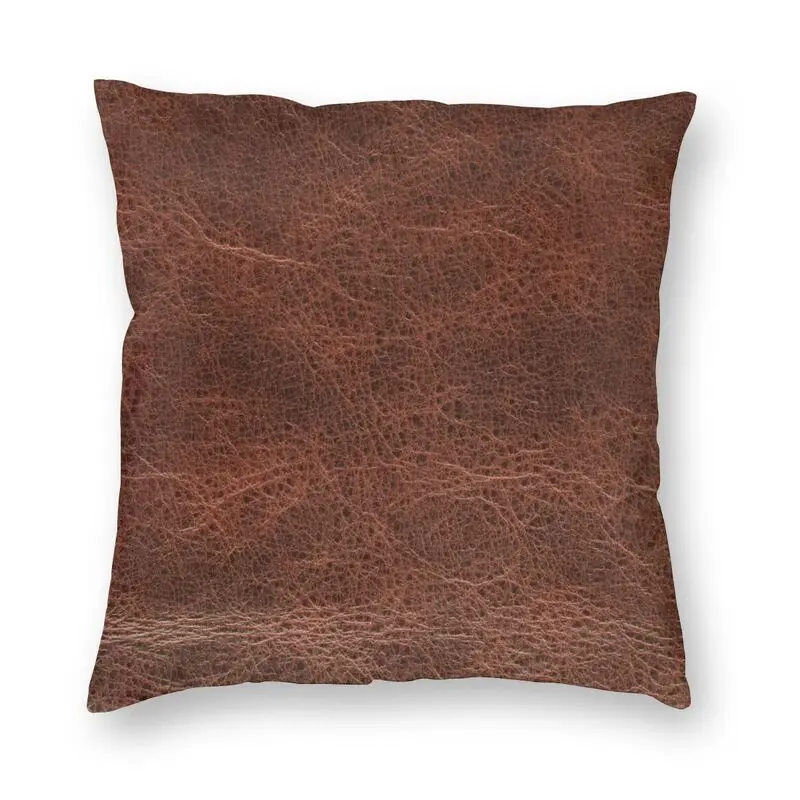 

Brown Leather Design Pillowcover Decoration Vintage Textures Pattern Cushions Throw Pillow for Sofa Double-sided Printing