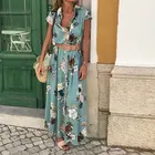 Платье женское длинное в стиле бохо, вечерний пляжный сарафан с коротким рукавом, с разрезом, лето 2021