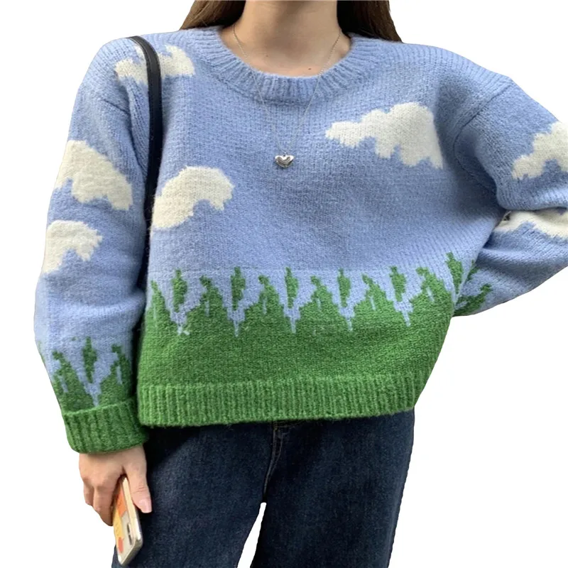 Женские повседневные свободные свитера с круглым вырезом вязаные пуловеры