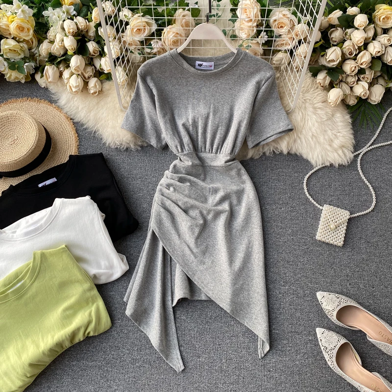 Женское Хлопковое платье с коротким рукавом асимметричное летнее рюшами модель