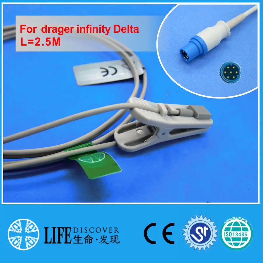 

Long cable adult ear clip spo2 oxygen sensor for drager infinity Delta