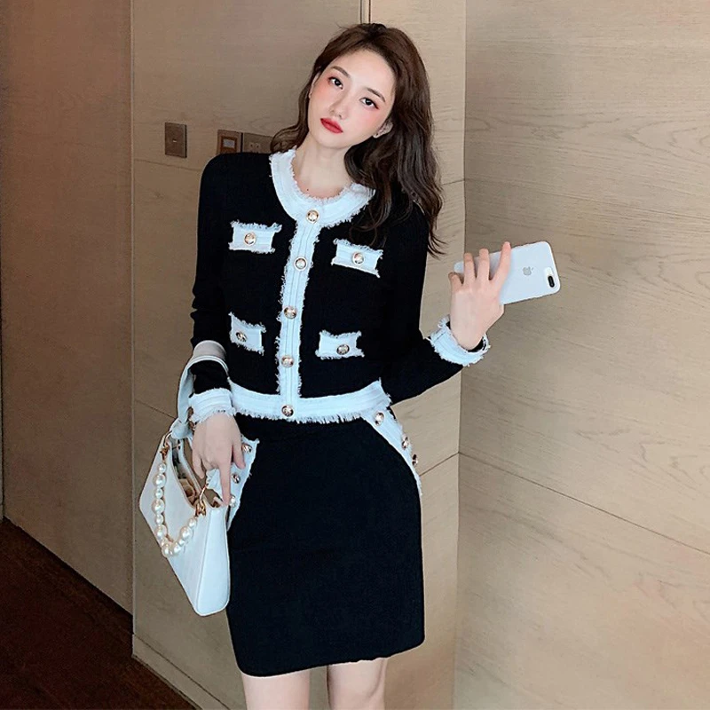 Женский трикотажный комплект из двух предметов элегантный кардиган с длинным