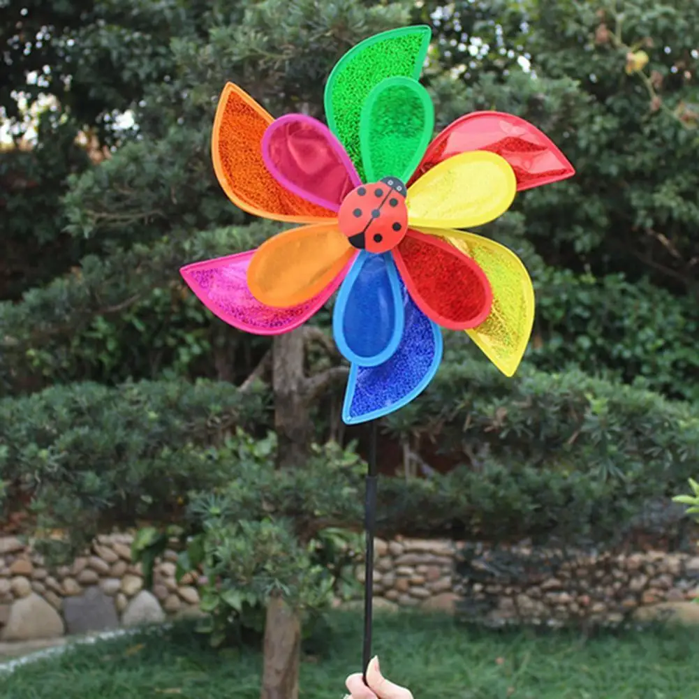 

Sequins Pin-wheel Beetle Design Flower Shape Two-layer Double Layers Wind Spinner for Home