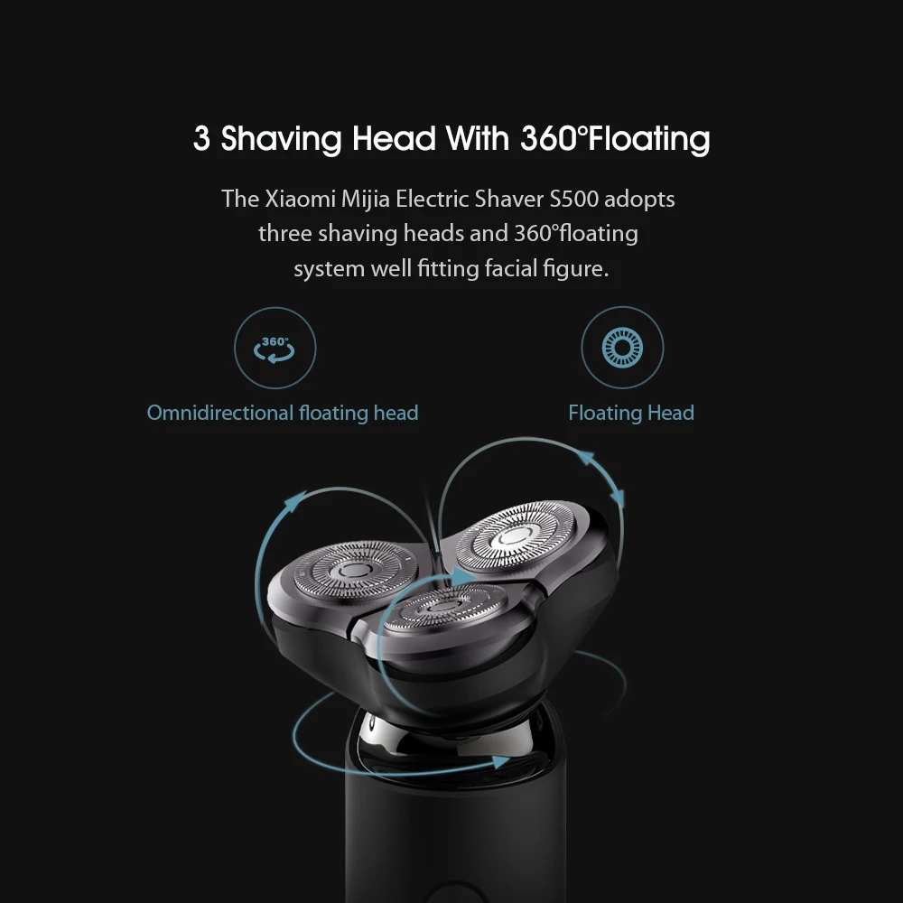Xiaomi Mijia электробритва S500 Водонепроницаемая Мужская бритва триммер для бороды 3 головки гибкий сухой влажный моющийся основной-суб двойное лезвие Удобная Чистка