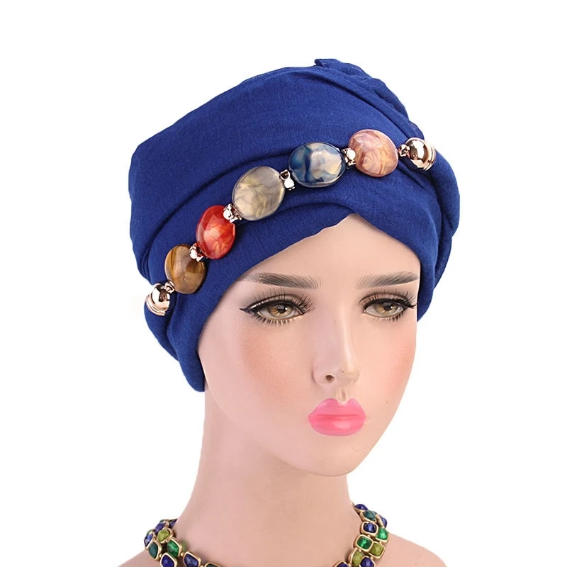 

New Agate Diamond Necklace Headdress Hat Balinese Wrap Head Scarf Cap Accessories Muslim Summer Autumn Fashion Stone For Women
