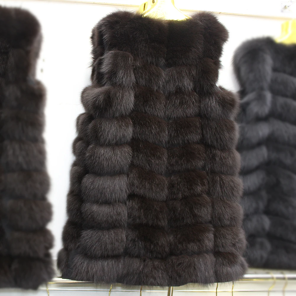Зимняя меховая жилетка из натурального Лисьего меха длинный стильный уличный