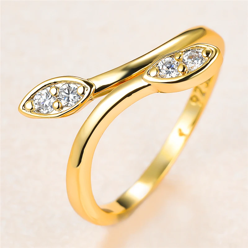 

Cute Female White Crystal Stone Ring Charm Gold Color Thin Wedding Rings For Women Luxury Bride Leaf Zircon Engagement Ring