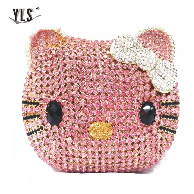 multi pink Бриллиантовый клатч, новинка, милый кот, необычный кристалл, вечерняя сумочка, клатч, кошелек в розовом YLS-A02 - Цвет: multi pink