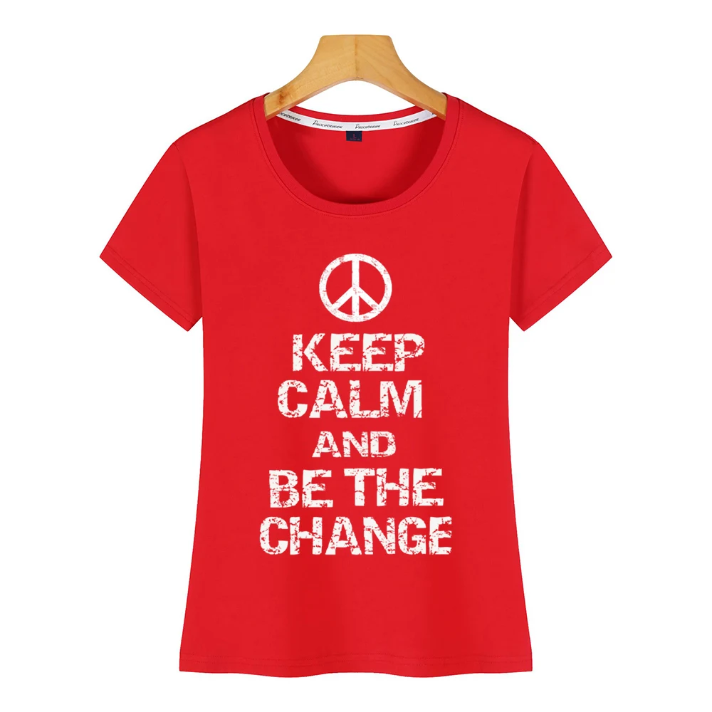 Женская футболка с надписью keep calm and be the change Design черная короткая женская | одежда