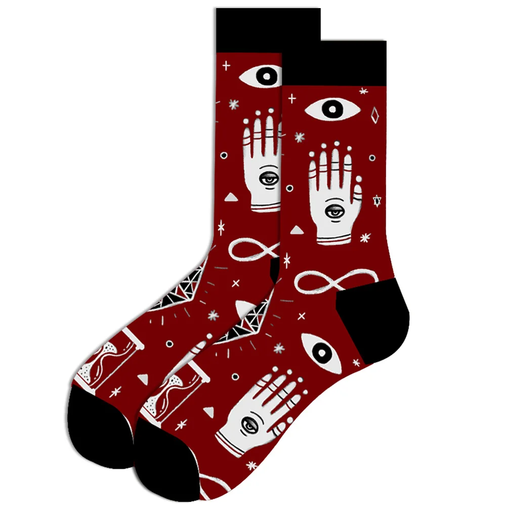 

5 pairs Casual Middle Tube Funny Socks Men Hip Hop Red Wine Watch Cool Pocket Beer Stamp Art Socks Lot Brand Gifts For Men