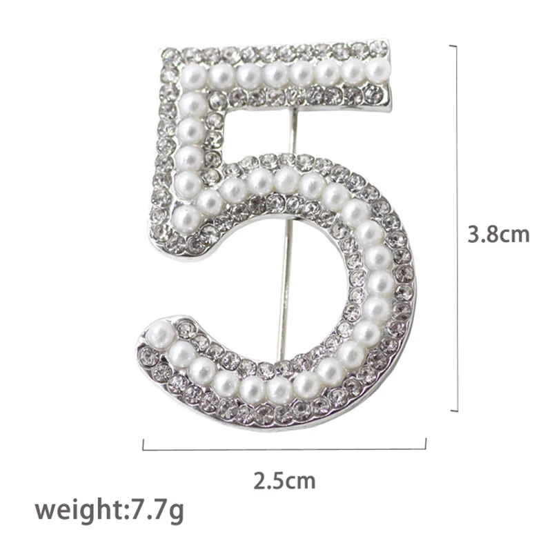 Стразы жемчуг большая буква 5 брошь ручная работа модный бренд броши булавка для