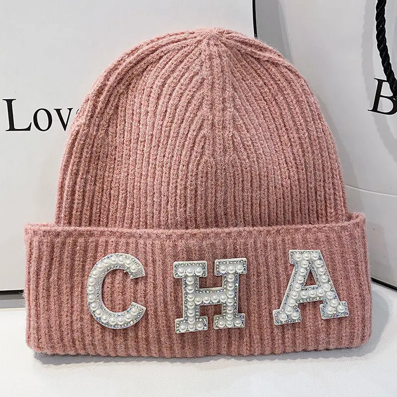 

2022Women Winter Hat Pearl Letters Wool Knitted Hat Fashion Men's Beanie Multicolor Casual Cold-proof Outdoor Warm Skullies Cap