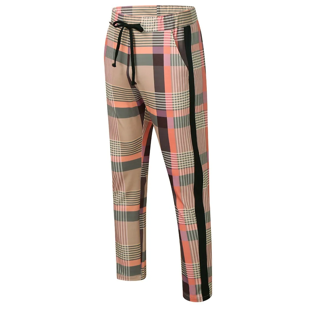 Мужские клетчатые брюки повседневные карандаш с эластичной резинкой на талии