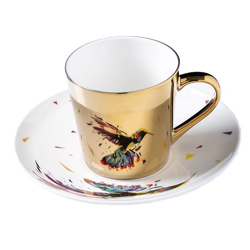 

Mirror Coffee Mugs Specular Reflection Bird Procelain Tea Cups And Saucers Scoop European Style Coffeeware