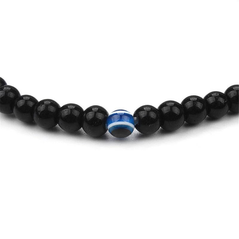 

2021 Polish Natural Fashion Bead Stone Polished Stone Men's Bracelet Evil Eye 6 Mm Glossy Glass Bead Bracelet