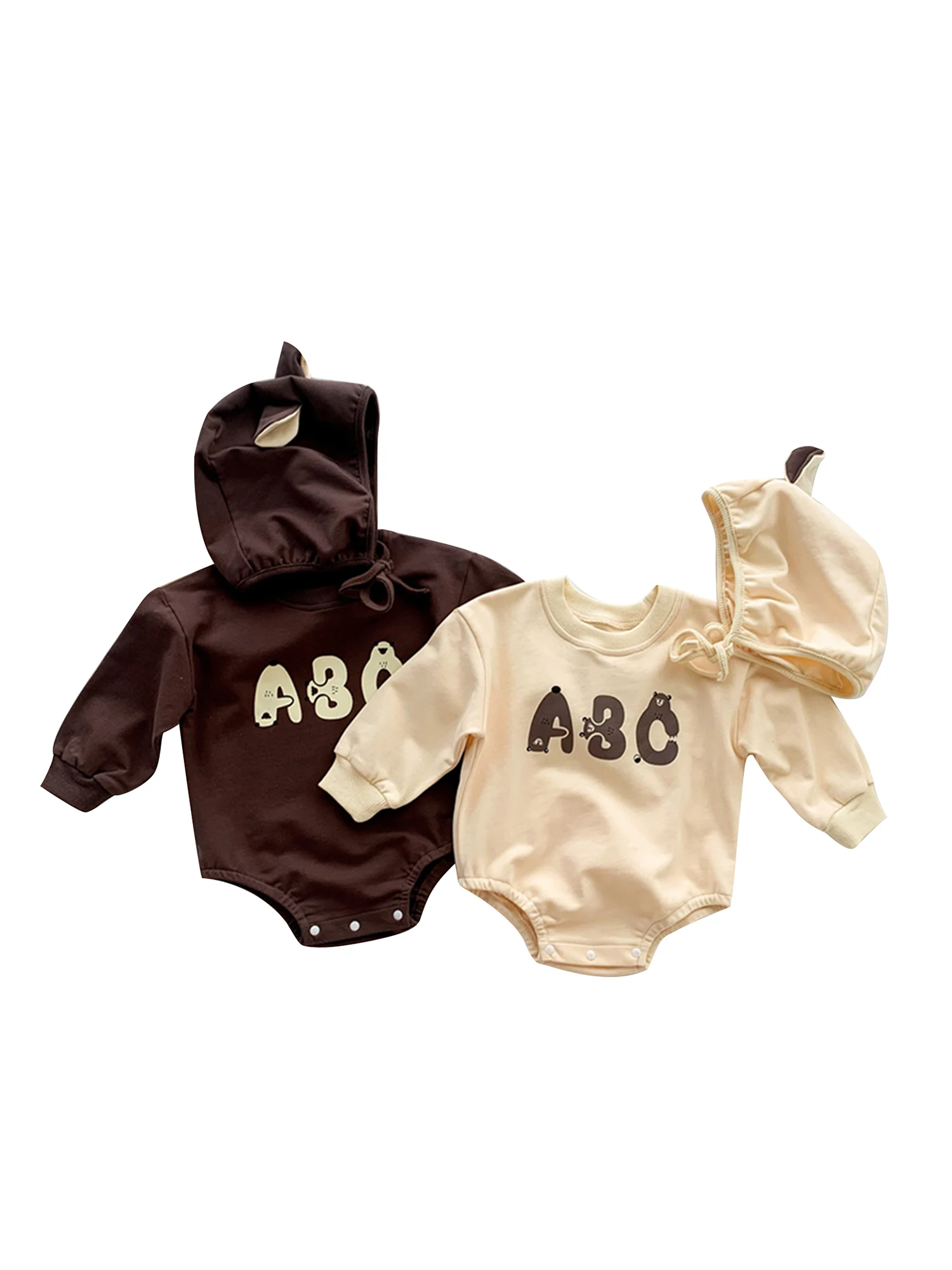 

2021 New 2Pcs Baby Autumn Outfits, Letters Print Long-Sleeves Rompers + Hat with Ears for Toddlers Girls, Boys, 0-24 Months