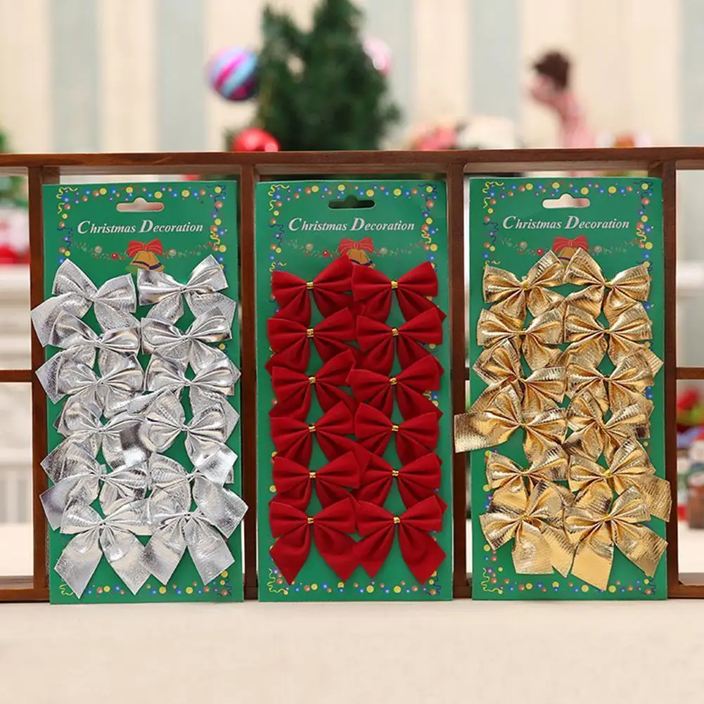

12 Pcs New Year Xmas Ornaments Christmas Decorations for Home Bow Tie Merry Christmas Tree Decorations Pendant Navidad 2020 Gift