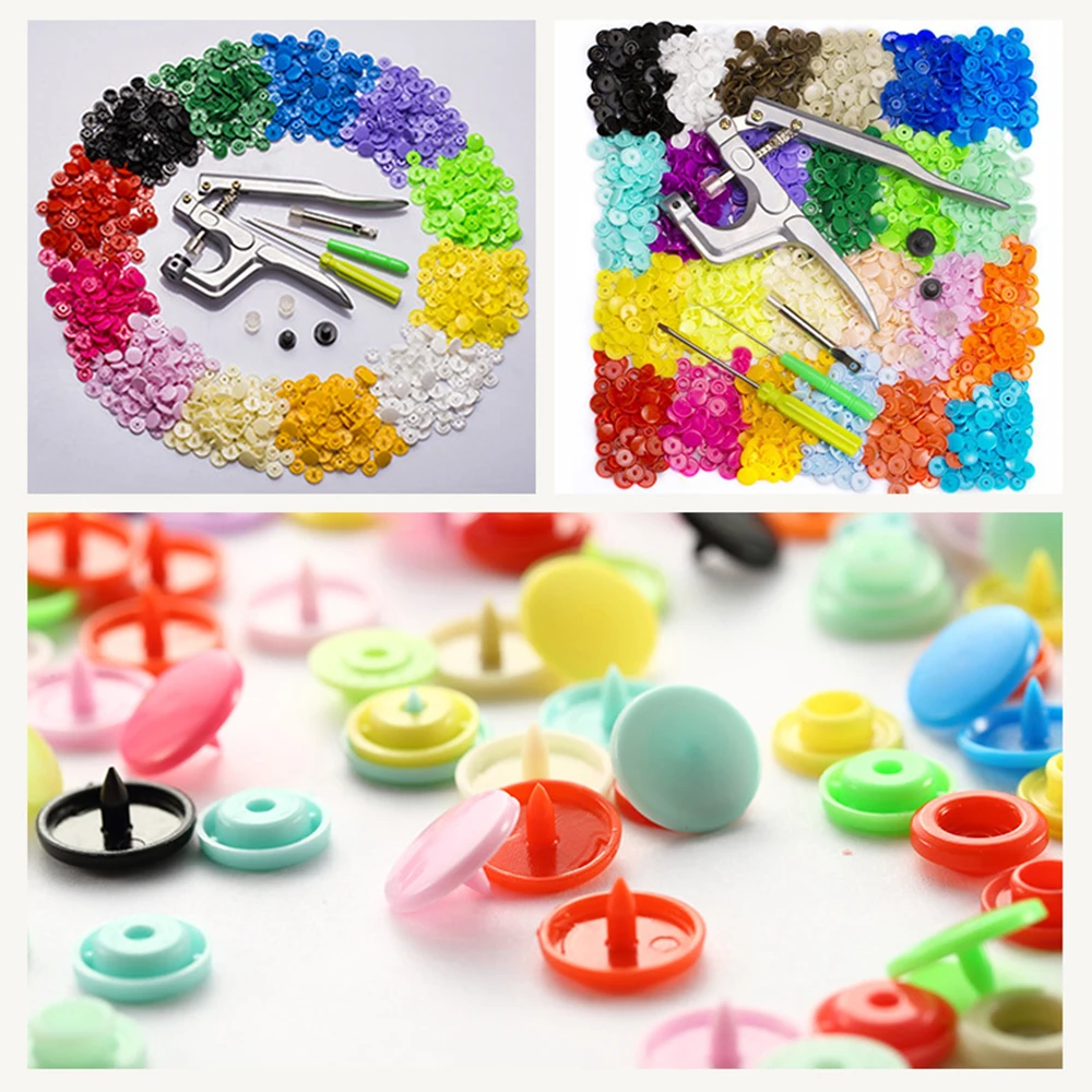 Fastener Snap Button with Snaps Pliers Tool Kit 640pcs/1500pcs T5 Plastic Resin Press Stud Cloth Sewing |