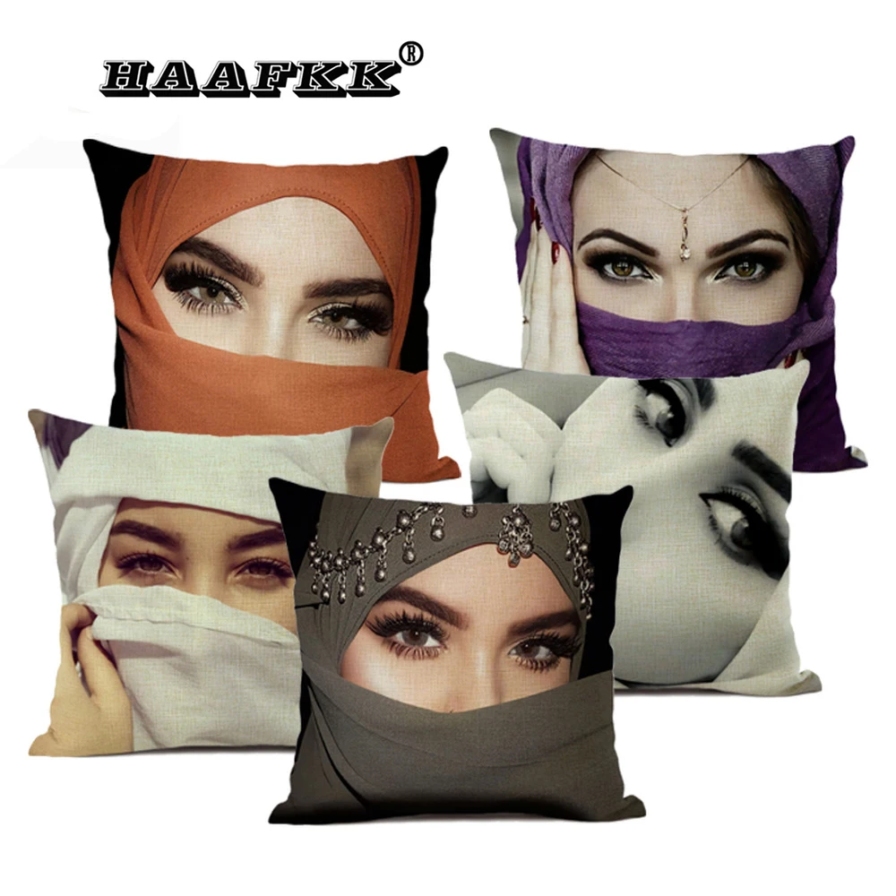 

Модный Чехол на подушку для девочек 45*45, декоративная подушка для дома, красивая льняная Подушка с рисунком глаз для девочек, двусторонняя п...