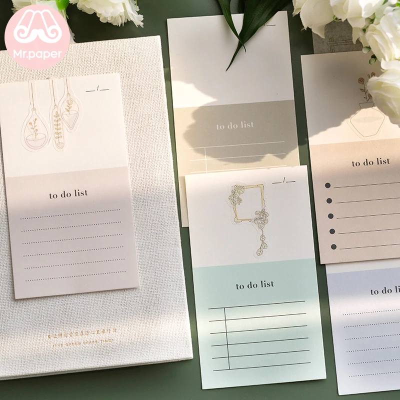 Mr Paper 4 Designs 14pcs/lot To Do List Colorful Ins Style Loose Leaf Memo Pads Minimalist Memo Pads Present with 2 Stickers