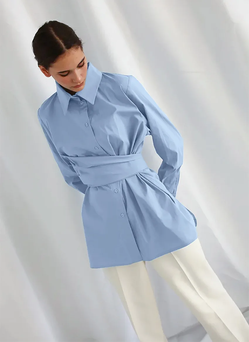 

Женская шифоновая блузка с длинным рукавом, с отложным воротником