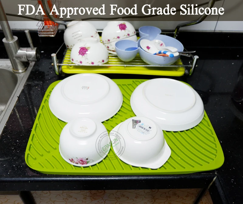 Большой силиконовый коврик для сушки кухонного стола антибактериальный слива