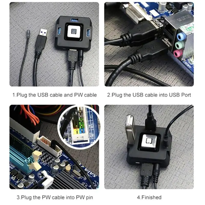 

3 In 1 External Power Switch Reset Button Dual USB Ports Ports with Cable P9YA