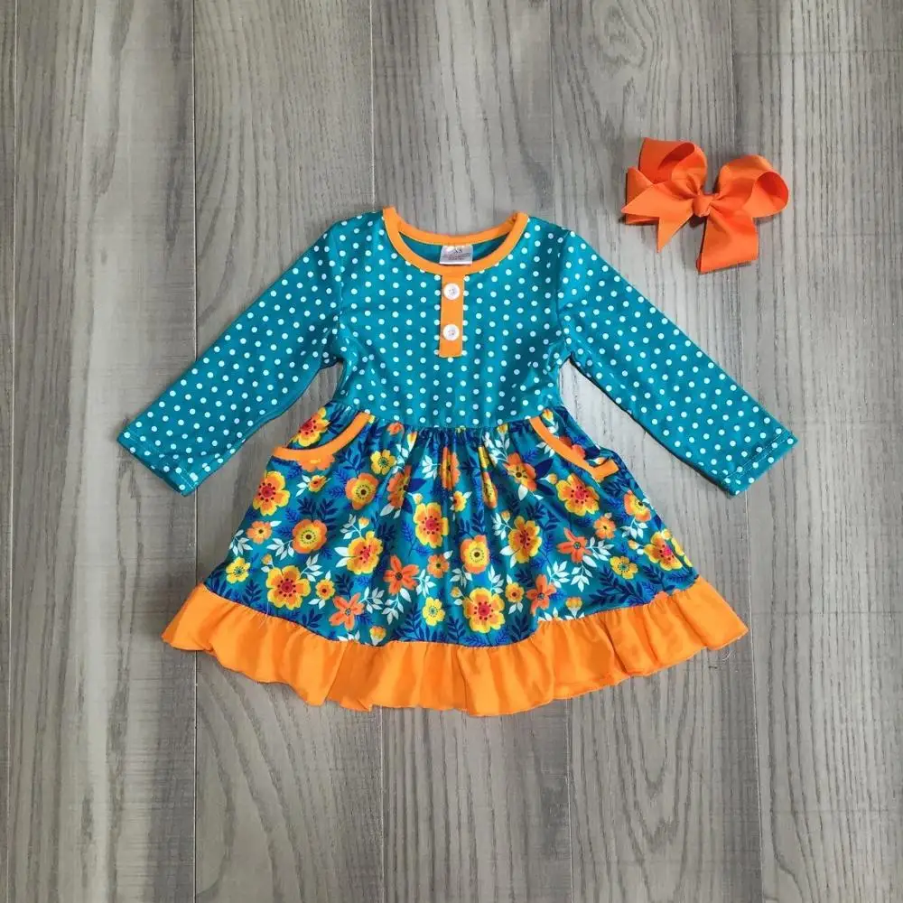 Осенне-зимняя одежда для маленьких девочек детское платье горчичного оранжевого